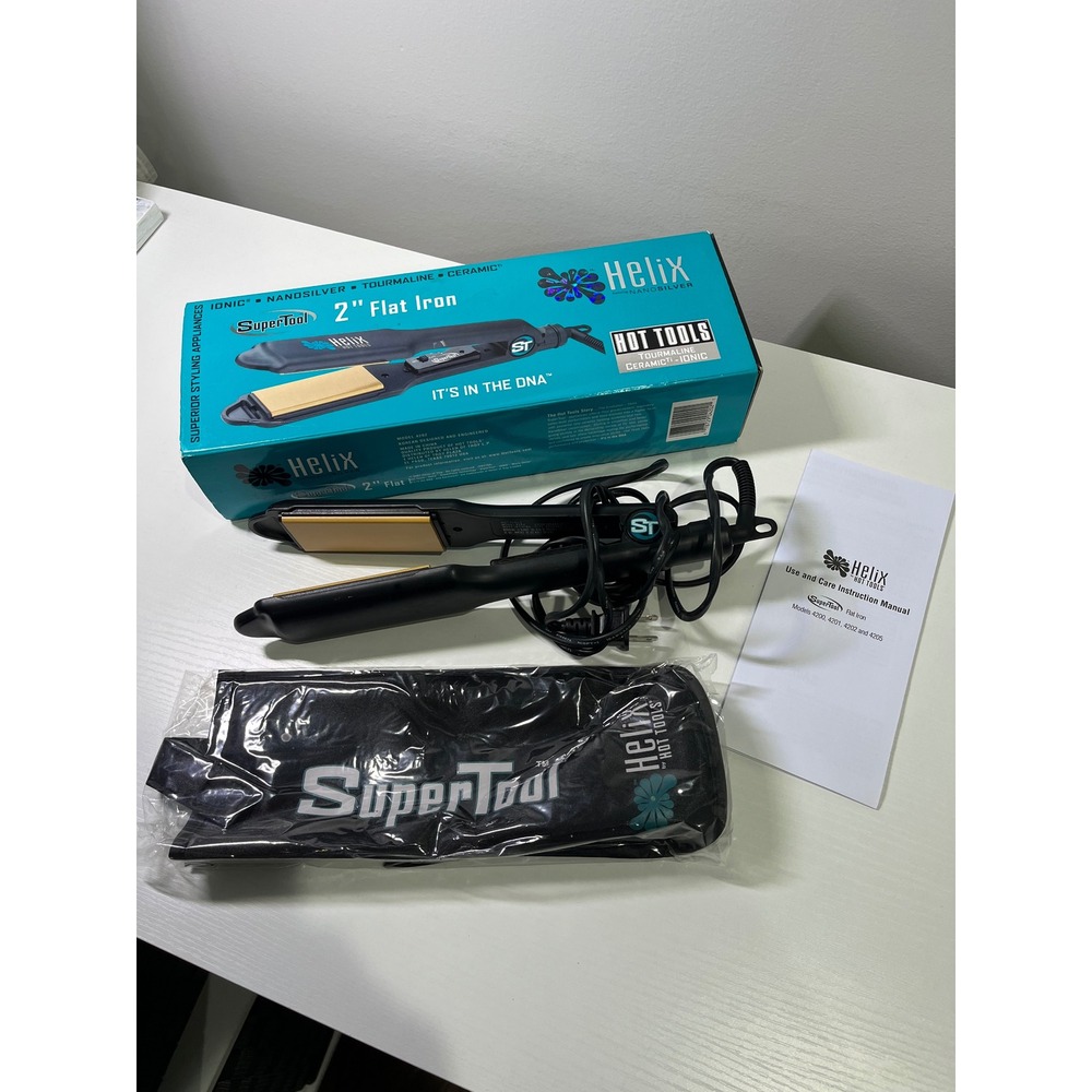 Hot Tools Helix SuperTool 2" Flat Iron NanoSilver Tourmaline Ceramic 4202‎ Black